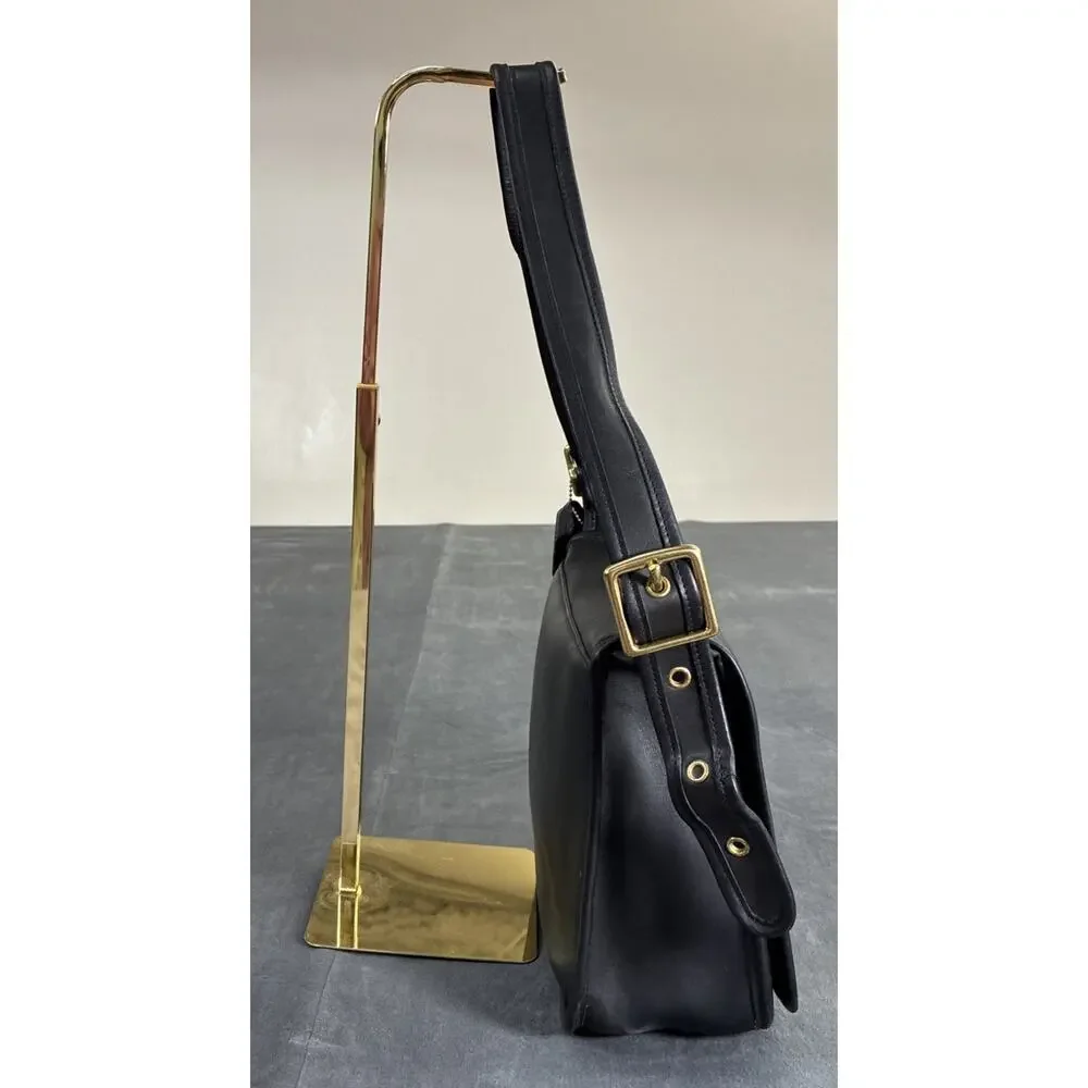 Vintage Coach 9525 Stewardess Bag Black Leather 90s Turnlock Purse USA Charity